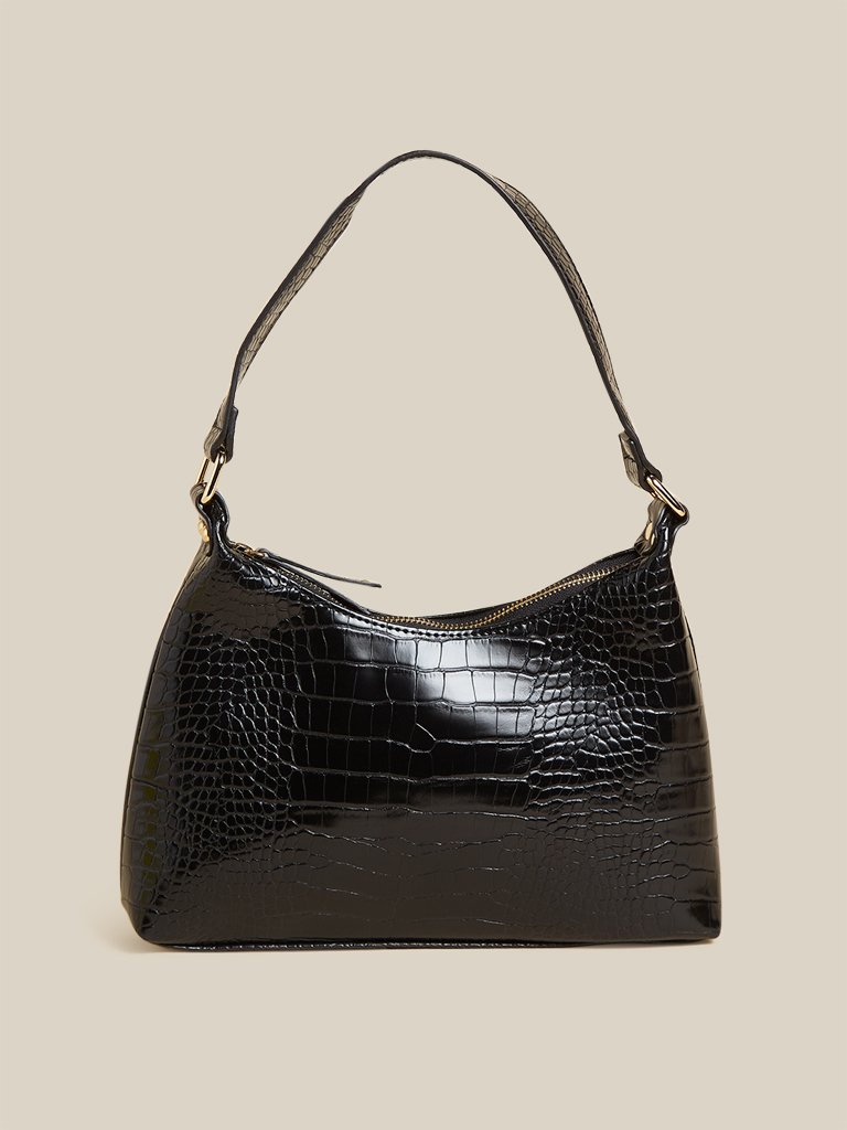 LOV Black Croc-Textured Pam Shoulder Bag