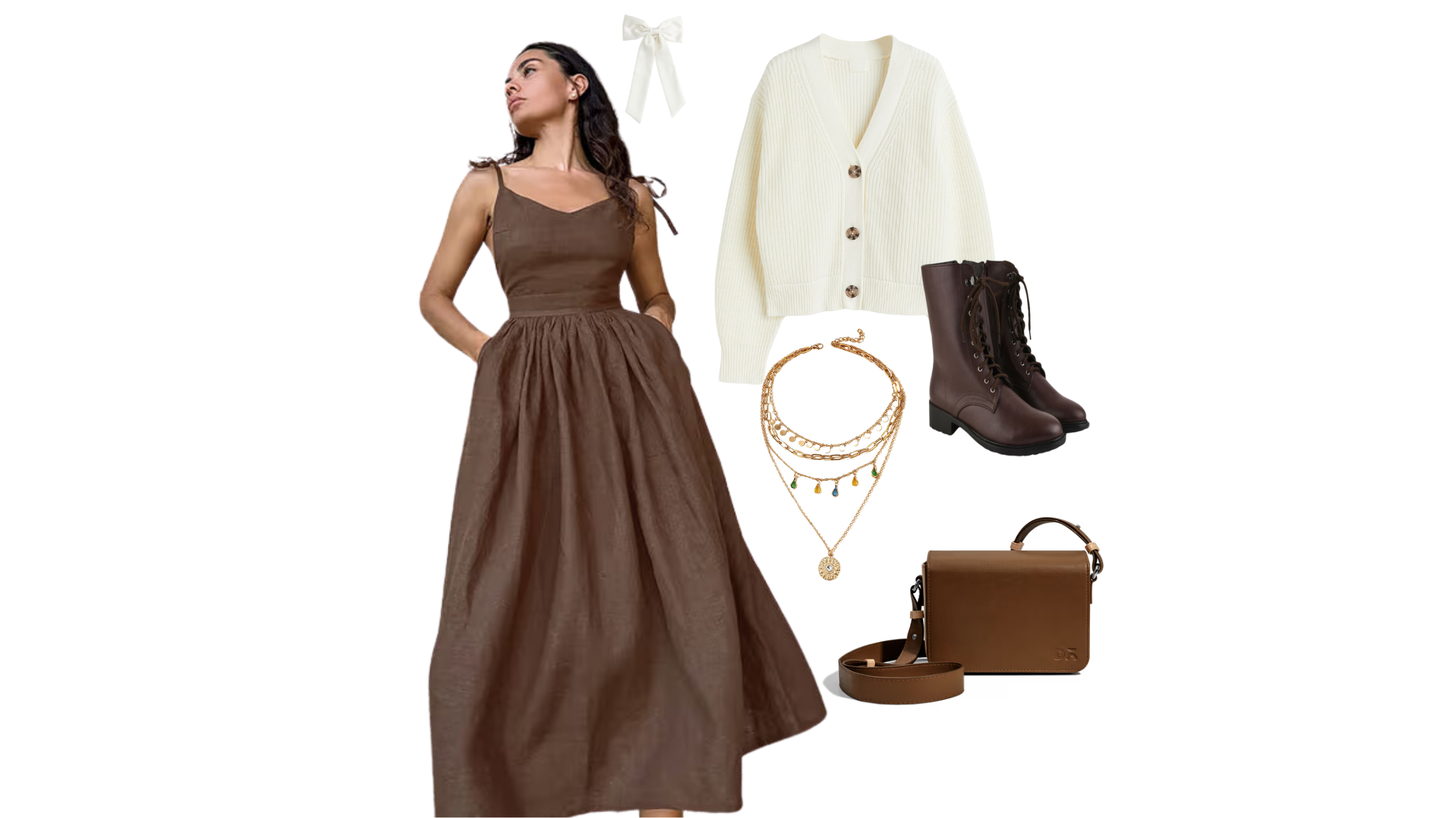 Maxi dress : Miakee | Boots : Shuz Touch Bag : Daily Objects | Cardigan : HM