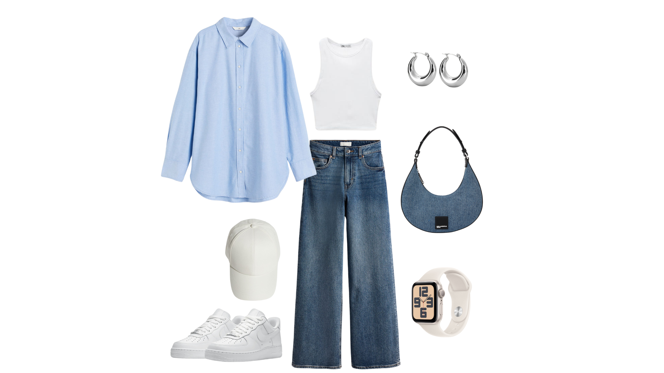 Power Blue Shirt HM Jeans HM Tank top Zara Sneakers Nike Moon Bag Karl Lagerfeld Watch Apple Baseball Cap Palmonas