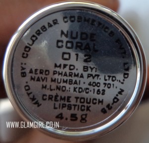 COLORBAR CREME TOUCH LIPSTICK IN NUDE CORAL 012 REVIEW