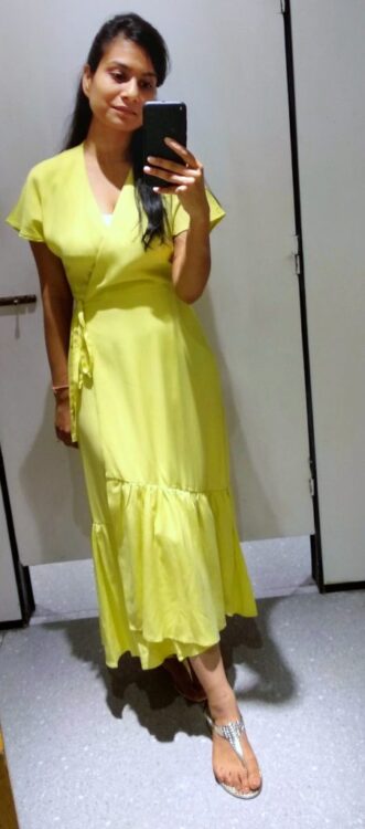 spring lemon yellow Wrap dress