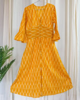 iWishh Ikat printed mustard yellow dress