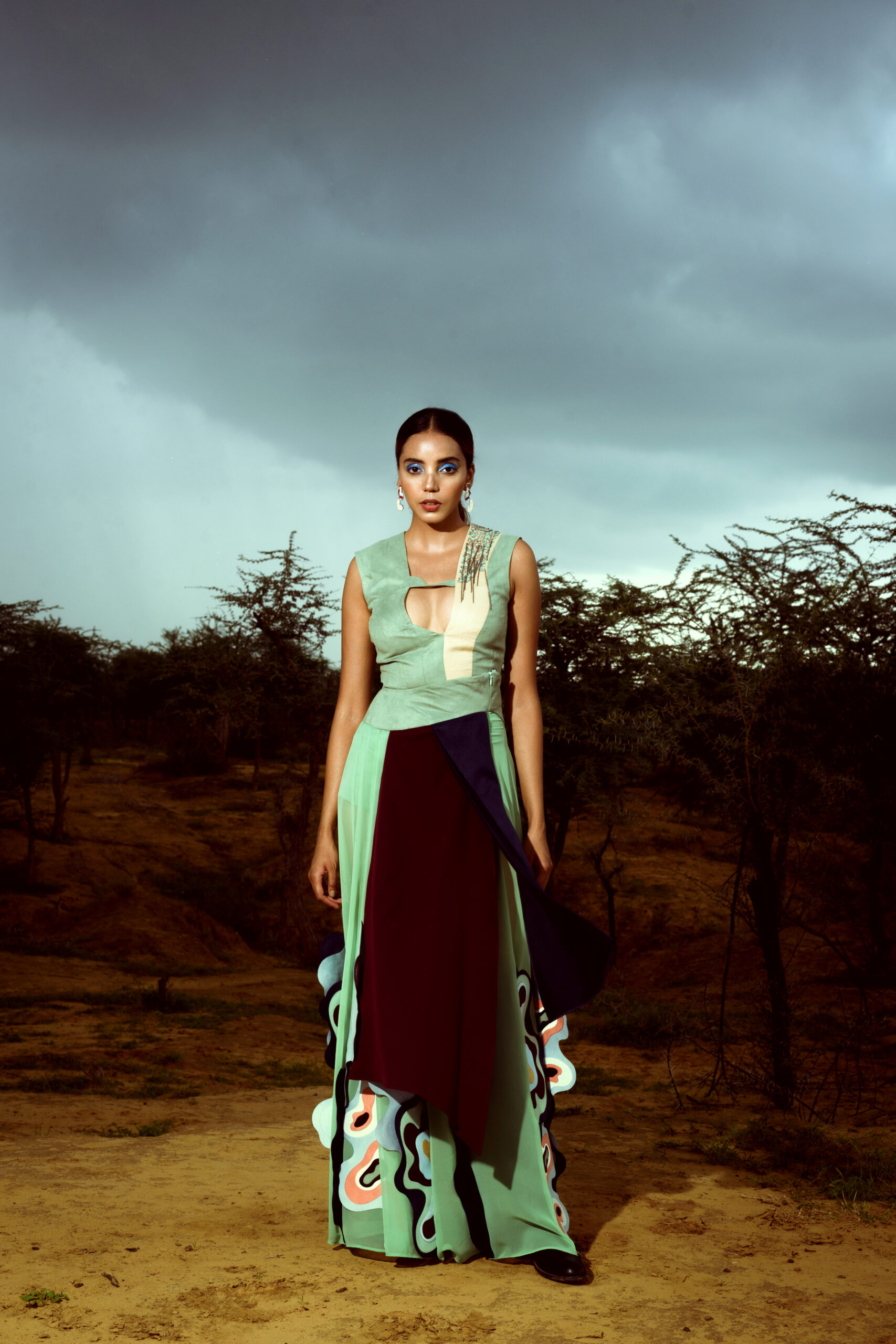 Folded Waves Bodysuit & Skirt by Siddhant Agrawal
