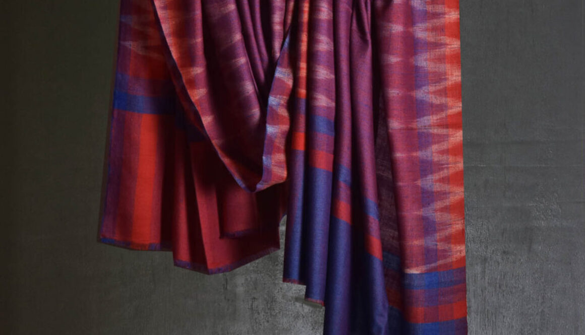 All Things Kashmir Pashmina Shawl Ikat in Shades of Blue and Red