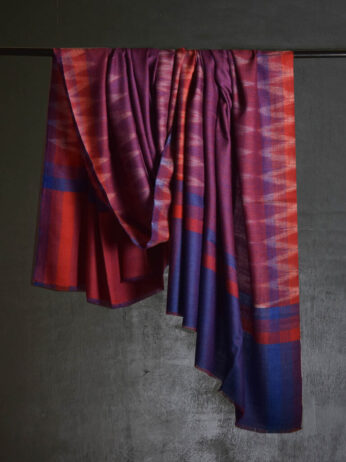 All Things Kashmir Pashmina Shawl Ikat in Shades of Blue and Red