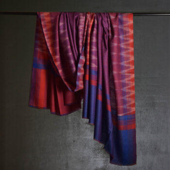 All Things Kashmir Pashmina Shawl Ikat in Shades of Blue and Red
