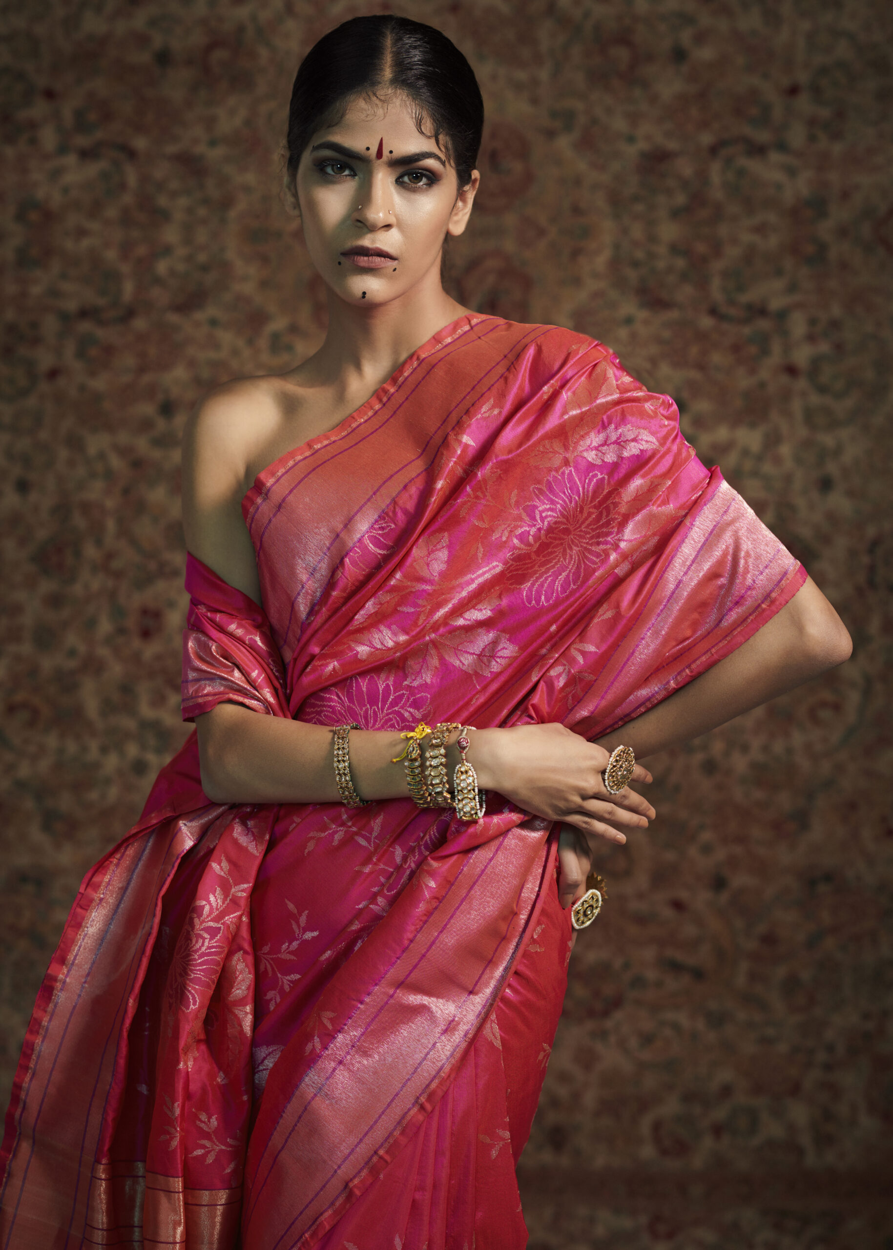 Pink red banarsi sari by resa by ushnakmals