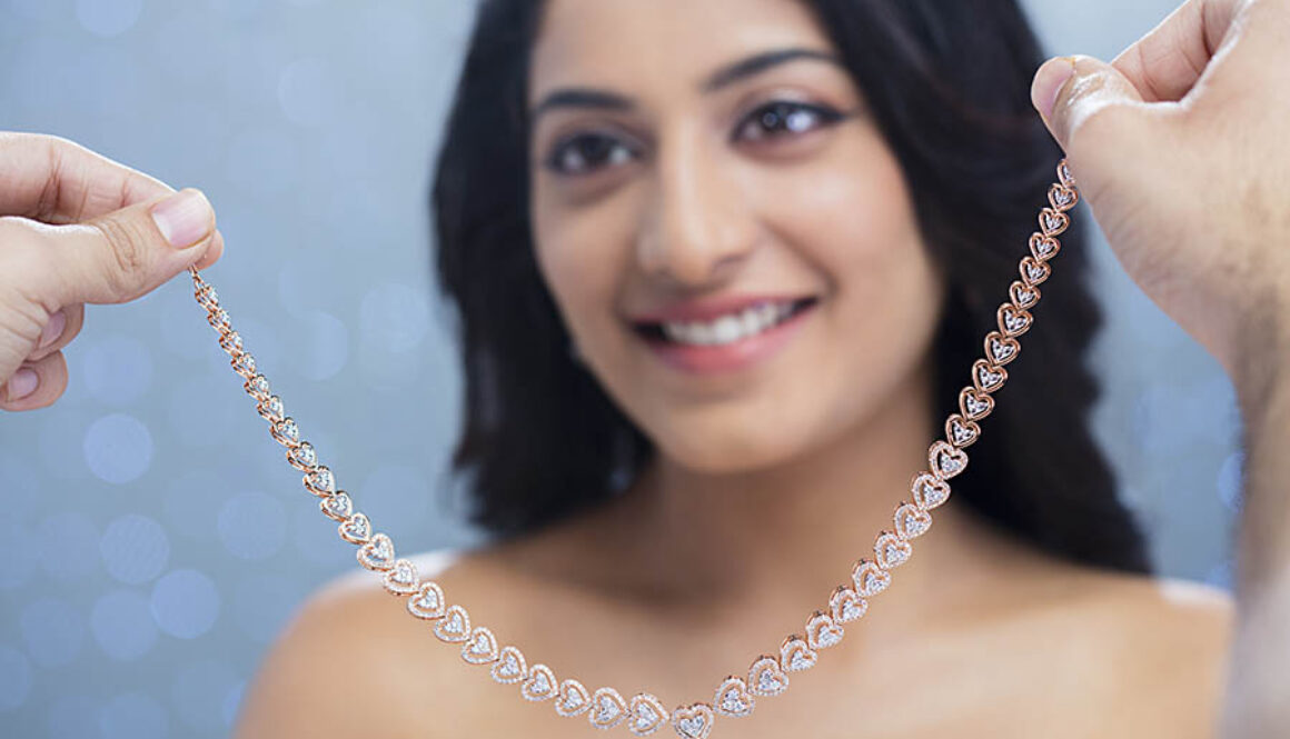 women wearing diamond necklace