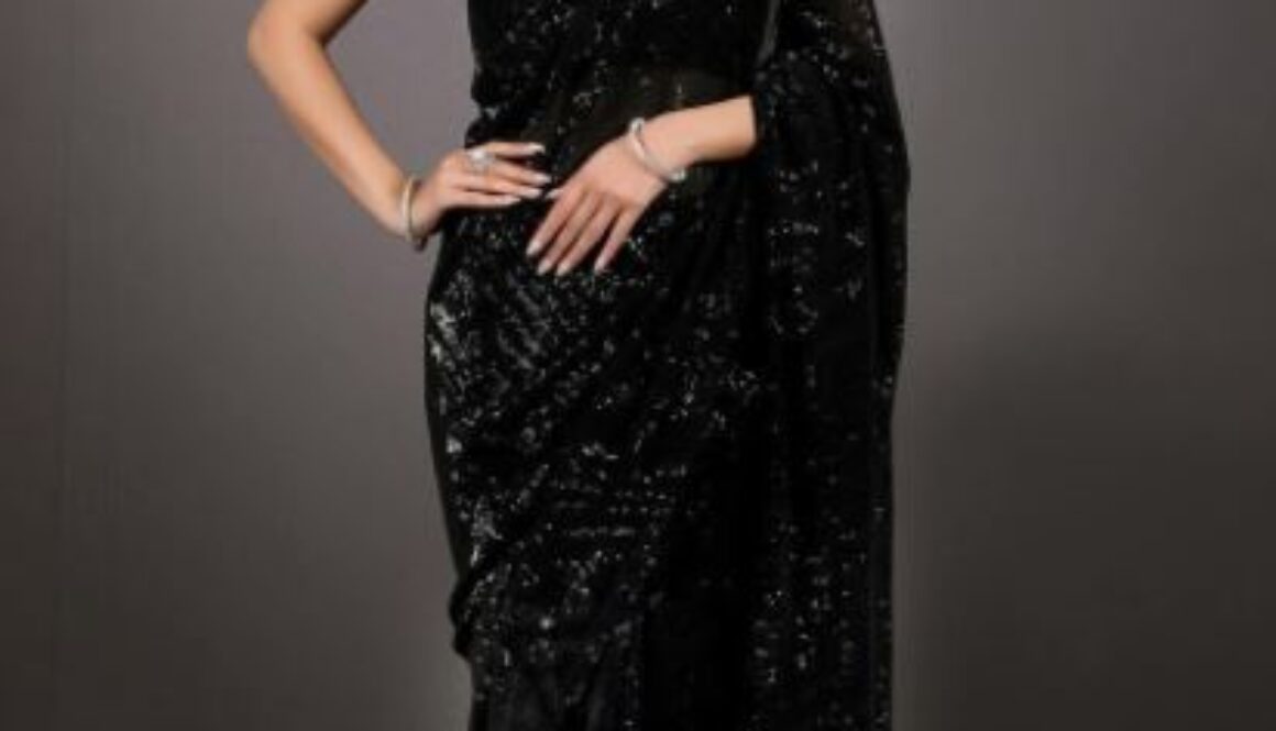 classic black sequin saree