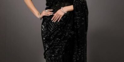 classic black sequin saree
