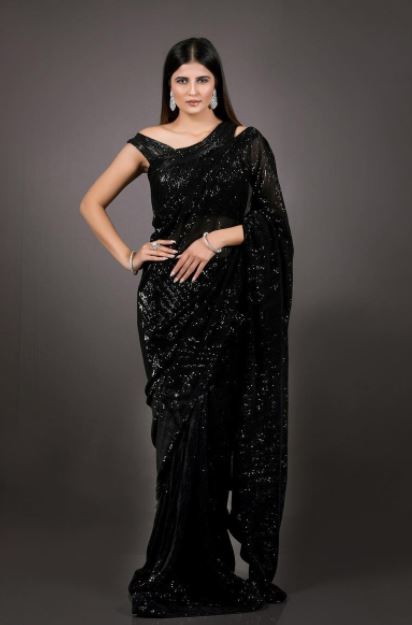 classic black sequin saree