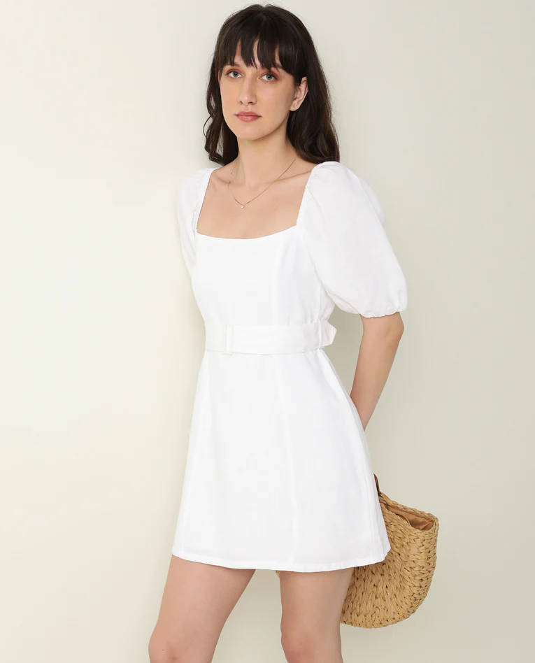 puff sleeves white mini dress