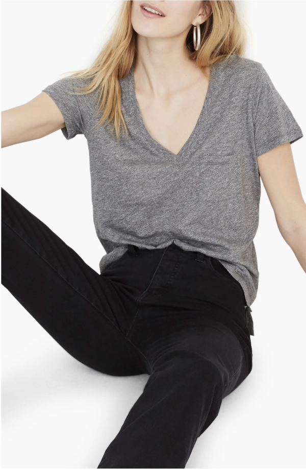 Cotton V-Neck Pocket Tee 1
