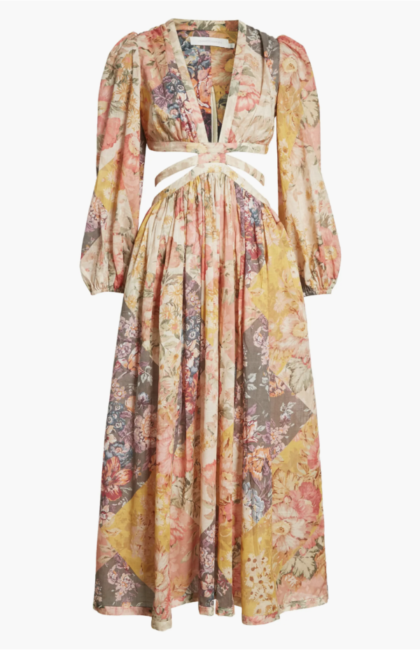 Floral Print Long Sleeve Cutout Cotton Maxi Dress 1