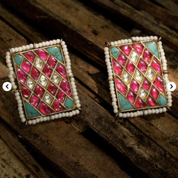 Rectangle Kundan Embellished Stud Earrings