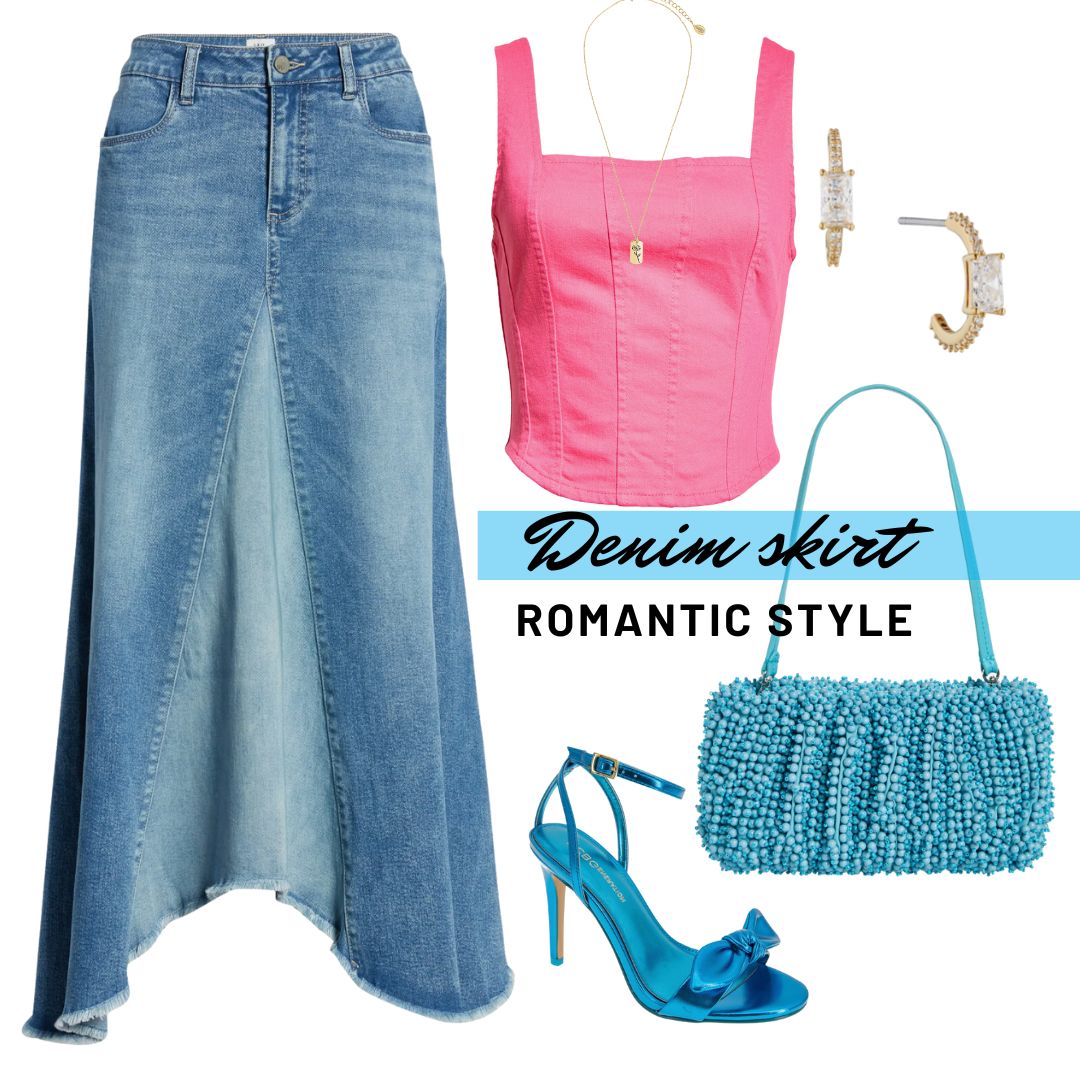 Corsets also have been huge this summer season. to create a romantic date look combine a flare denim skirt with corset and add color with accessories.