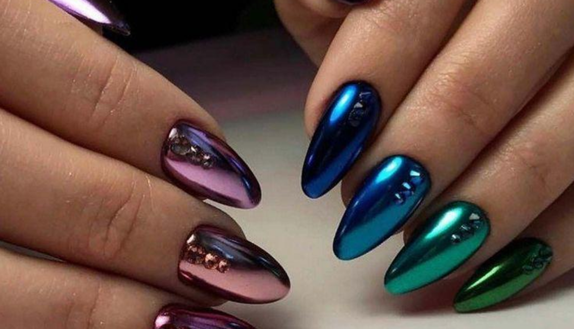 Rainbow metallic nails