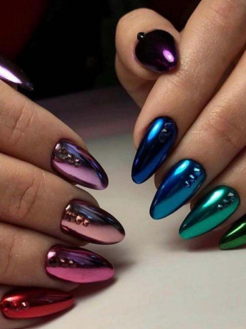 Rainbow metallic nails