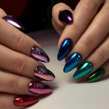 Rainbow metallic nails