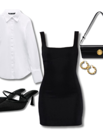 short bodycon dress | Little black dress | How to wear a bodycon dress | Styling little black dress with a shirt