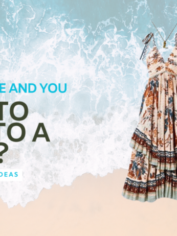 A bohemian-style beach outfit with a floral maxi dress, brown strappy sandals, a brown leather crossbody bag, gold earrings, and sunglasses, with a background of ocean waves. What to wear to Goa | Beach | Andaman | Honeymoon